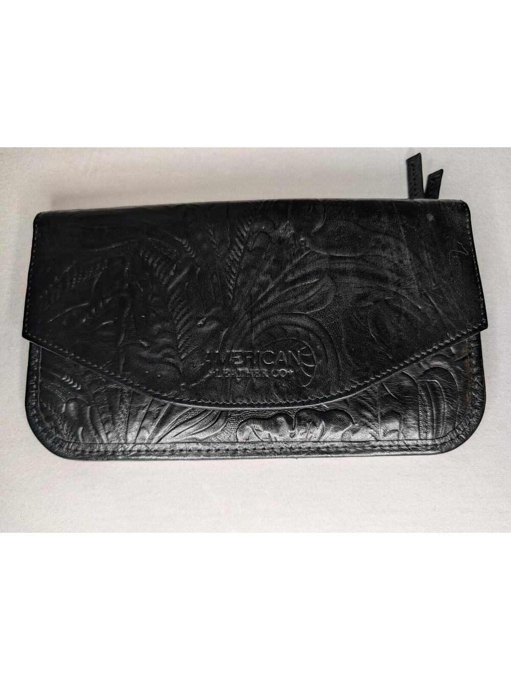 American West Black Tooled Floral Leather Envelope Wallet